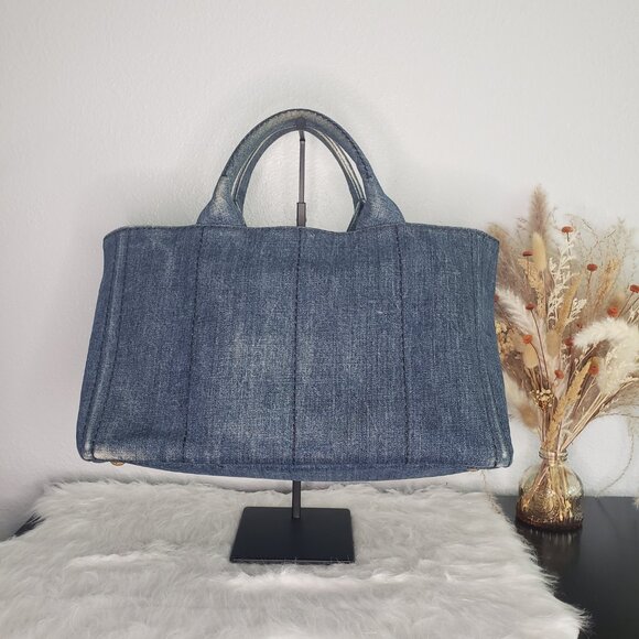 Prada Two-Way Canapa Tote - Blue Denim w/ Original Crossbody Strap & COA - Picture 4 of 17